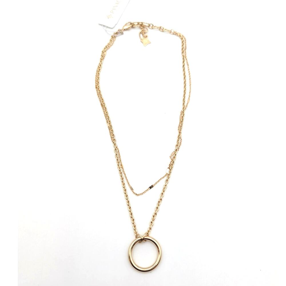 Panacea Layered Open Circle Pendant Necklace for Women's Elegant Gold Design